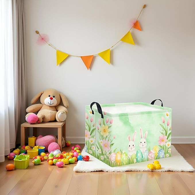 TIBAOLOVER Rectangular Easter Basket for Kids & Baby - Storage Basket & Organizer Shelf - Bunny Easter Decor