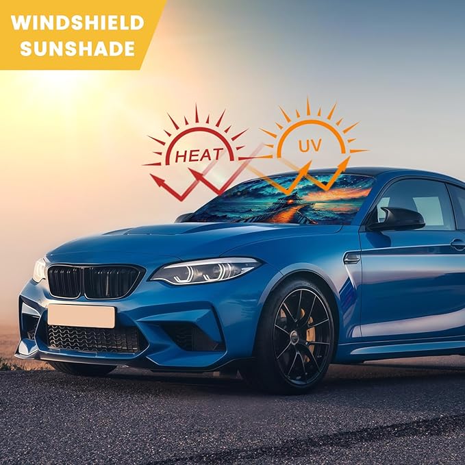 Windshield Sun Shade, Car Sun Shade Windshield, Reflector Sunshade Offers Ultimate Protection for Car Interior, Reflective Polyester Blocks Heat for Cars,Trucks,SUVs (57 x 32 in)