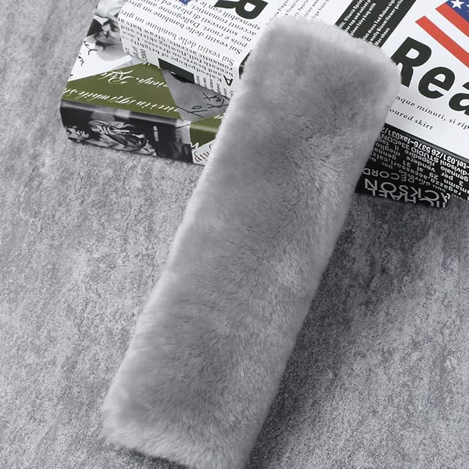 OGLAND Authentic Sheepskin Car Seat Belt Pad,2 Pack Soft Seat Belt Cover for Shoulder Pad Neck Cushion Protector Car Accessories by Genuine Natural Merino Wool (Misty Gray)