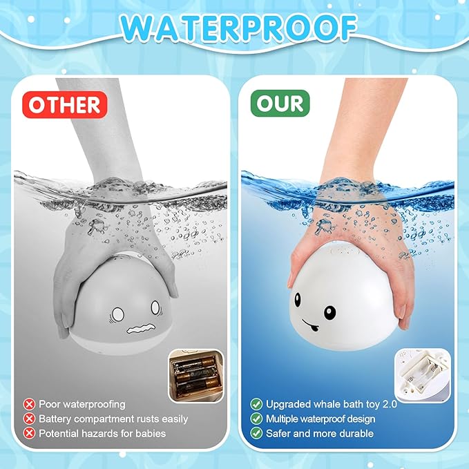 Whale Bath Toy Sprinkler, Light Up Bath Toys for Kids Ages 1-3 Babies 6-12-18 Months, 1 2 3 Year Old Boys Girls Valentines Toddler Birthday Gifts, Bathtub Fountain Pool Water Table Toys