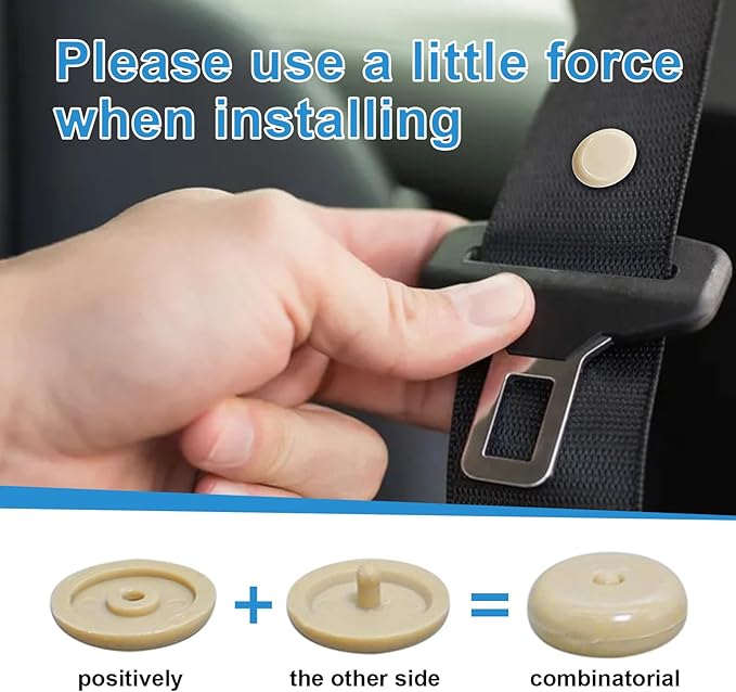 Augeny 10 Sets Seat Belt Button Stop, Plastic Seat Belt Stop Clips, Universal Snap-On System Seatbelt Buckle Stopper Button Kit, Prevent Buckle from Sliding Down, No Welding Required (Beige)