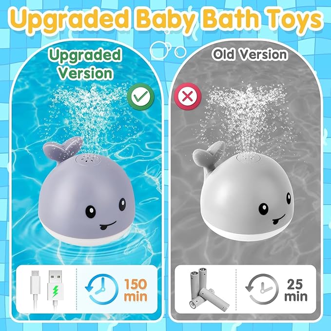 Gigilli Baby Bath Toys, Light up Bath Toys for Kids Ages 1-3, Easter Basket Stuffers 1 Year Old Boy Girl, 6-12-18 Months Baby Whale Bath Toy Sprinkler, Toddler Fountain Bathtub Pool Water Table Toys