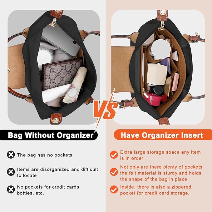 Purse Organizer Insert for Le Pliage Large Handbags Insert Organizer (Brown, Large)