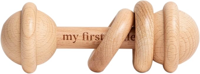 Pearhead Baby’s First Wooden Rattle, Montessori-Inspired Beechwood Rattle Teether for Newborns 0M+, Gender-Neutral Easter Gift, Natural Baby Keepsake
