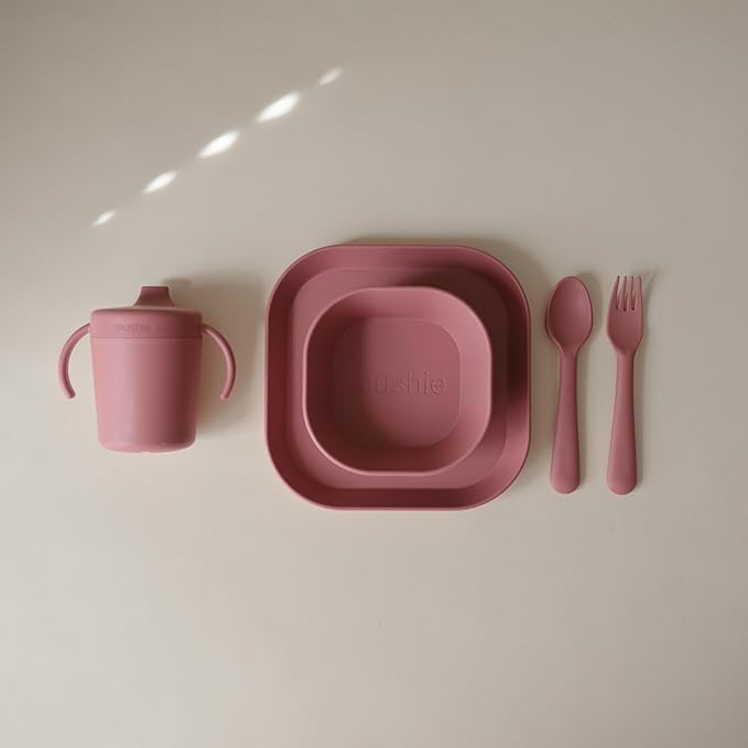 mushie Flatware Fork and Spoon Set For Kids | Made in Denmark (Dusty Rose)