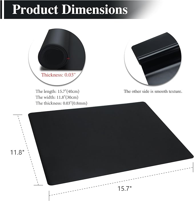 3Pcs Black Silicone Mats, 15.7"x 11.8" - Kitchen Counter, Baking, Jewelry, Painting