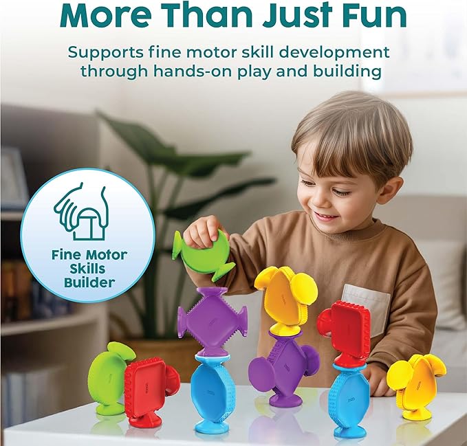 BUNMO Big Shapes Textured Suction Bath Toys for Toddlers 1–3 (10 Pack), Extra Large Silicone Bathtub Toys, BPA-Free Suction Cup Toys, Bath Toys for Kids Ages 1+, Sensory Bath Toys