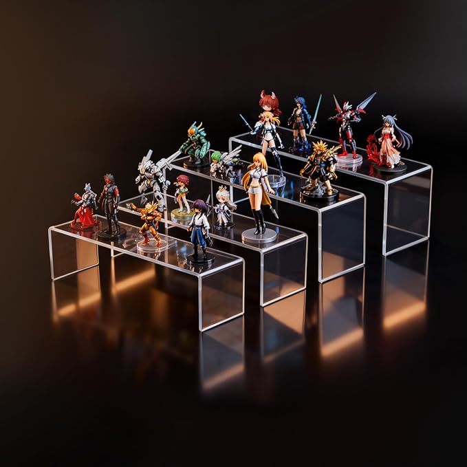Blaithom Acrylic Display Riser Stand,4Pcs 12'' Length Tier Display Stands, Thickened to 0.2''(5mm) Acrylic Shelf Risers for Perfume Display,Risers for Buffet Table,Cupcake Stand,Pop Figurines,Tumbler,Food