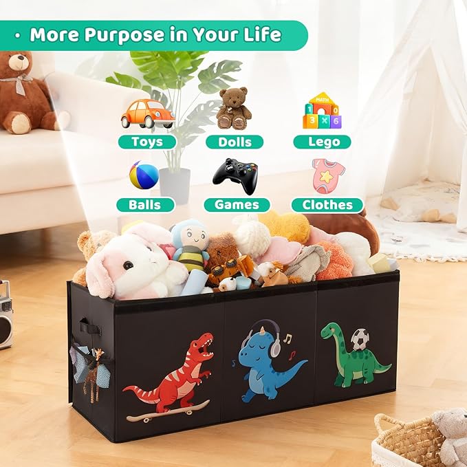 Uniency Extra Large Toy Box,150L Sturdy Dinosaur Collapsible Storage with Lid,40"x14"x16" Kids Storage Organizer,Chest Bin Baskets for Boys Girls,for Nursery,Bedroom,Playroom,Living Room,Toybox(Black)