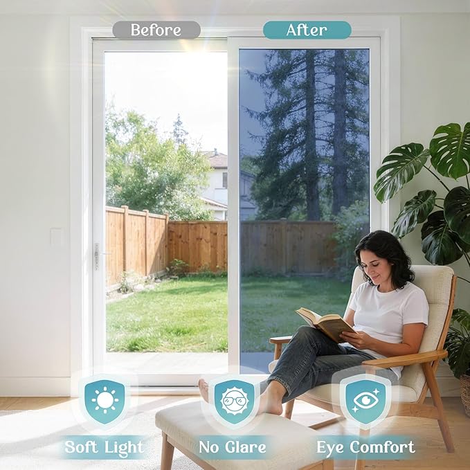 Haton Window Privacy Film One Way Window Tint for Home, Sun UV Blocking Heat Control Reflective Mirror Film, No Glue Static Cling See Out Not in Glass Door Covering, Blue Silver, 35.4" x 78.7"