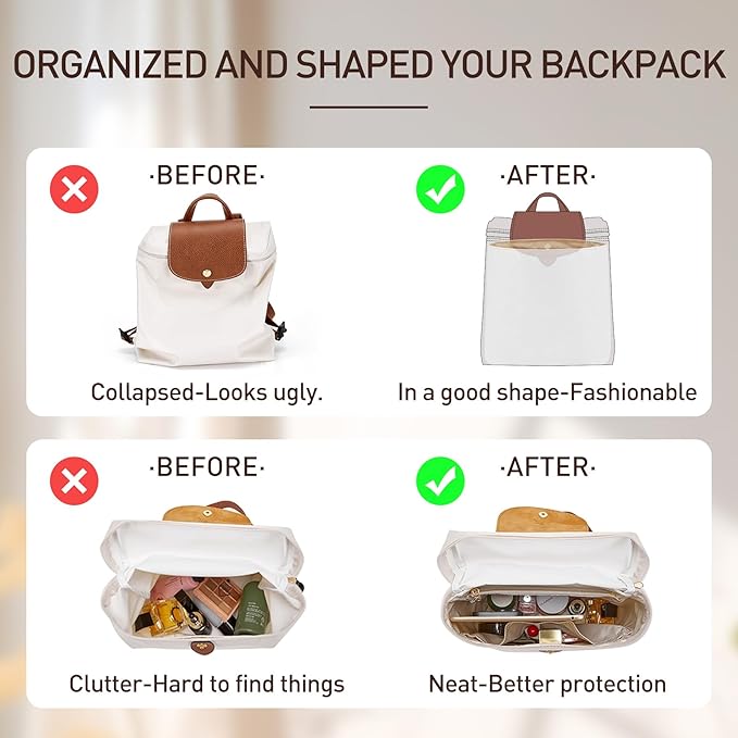 Doxo Upgraded Backpack Organzier, Backpack Organzier Insert Compatible with Long Champ le pliage and More, Lighweight Waterproof DuponPaper Organizer for le pliage Backpacks(White)