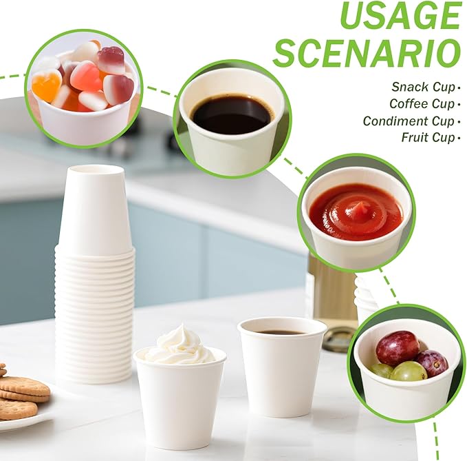 Huifany 100 Pack 3 oz Paper Cups, Disposable Bathroom Cups, Small Mouthwash Cup White Paper Drinking Cup for Party,Picnic,Travel and Events