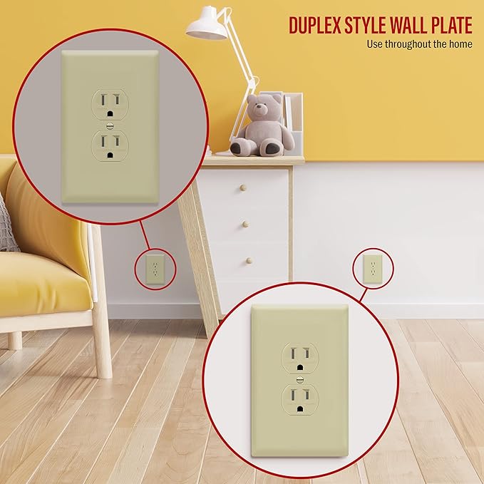 ENERLITES Duplex Receptacle Outlet Wall Plate, Jumbo Electrical Outlet Covers, Gloss Finish, Oversized 1-Gang 5.51" x 3.50", Polycarbonate Thermoplastic, 8821O-I-10PCS, Ivory, 10 Pack
