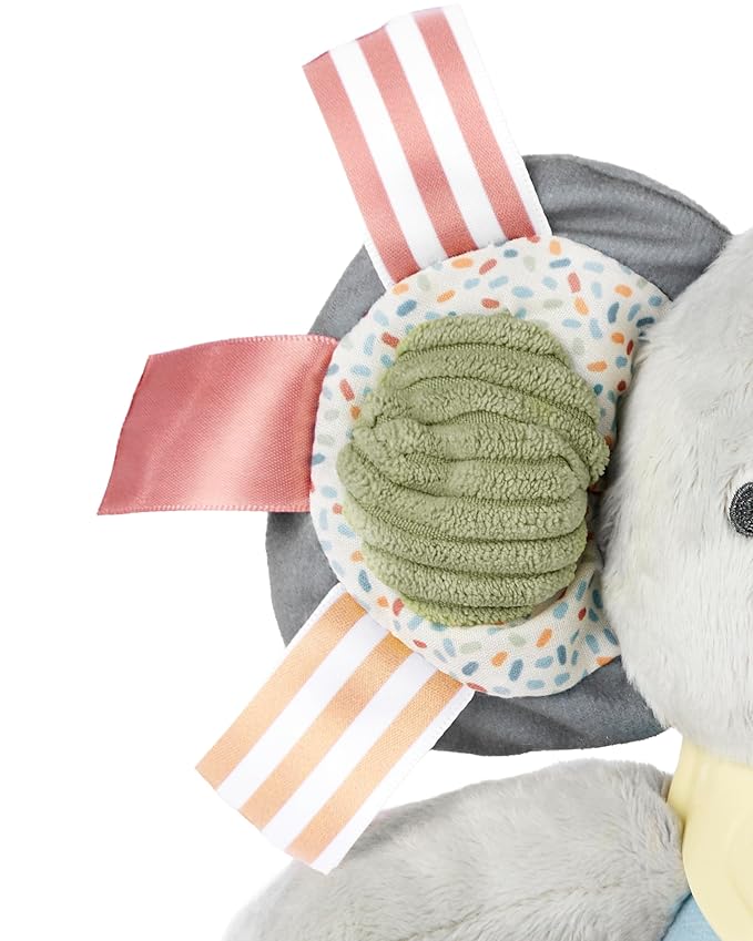 Skip Hop Bandana Buddies Soft Textured Baby Activity and Teething Toy for Multi-Sensory Play with Rattles, Crinkle Sounds, Squeaker and Mirror, Attaches to Stroller and Car Seat, Elephant, Age 0+