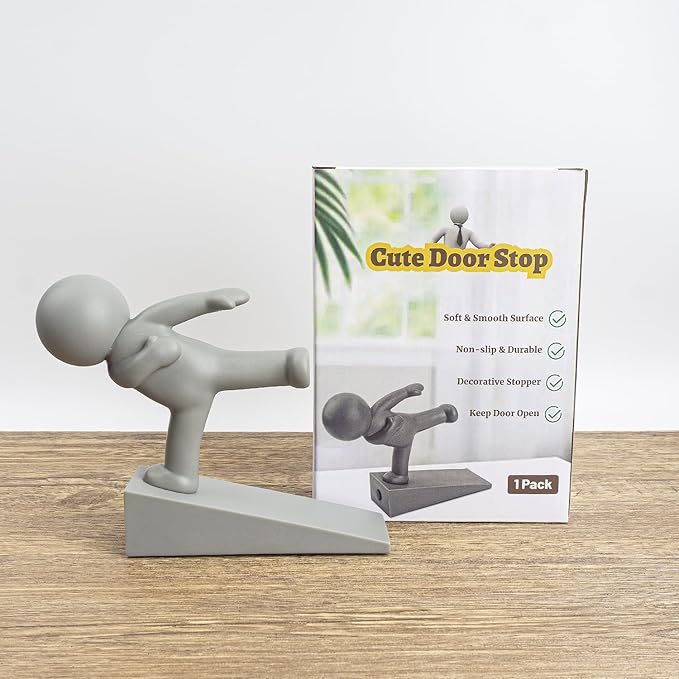 Cute Door Stop, Decorative and Sturdy, Decorative Door Stop, Lower Front Wedge Suitable for More Doors, Gray(Patented)