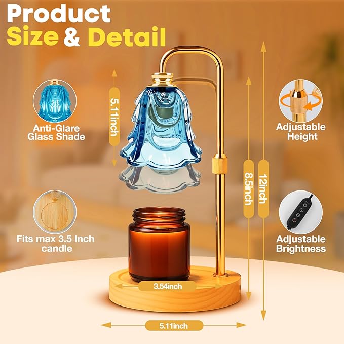 Candle Warmer Lamp with Timer and Dimmer, Electric Wax Warmers for Scented Candles with 5 Brightness Settings, Anti-Glare Lamp with Adjustable Height, Home Decor, Gift for Christmas, Birthday