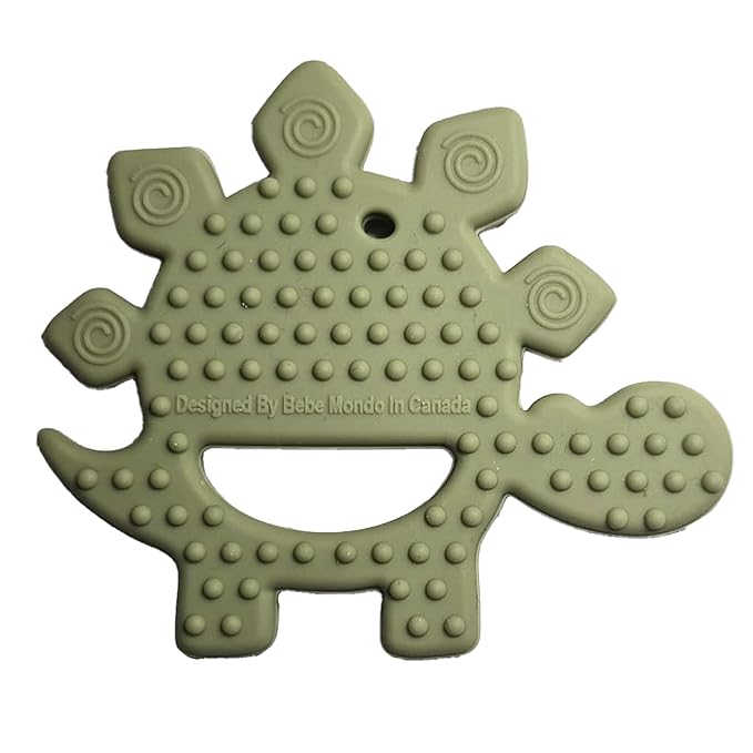 Dinosaur Teething Toys 3-6 Months with Pacifier Clip, Baby Teether 6-12 Months,Silicone Teethers, Soft-Textured Infant Toys for Teething Relief & Brain Development, Newborn Essentials-Olive