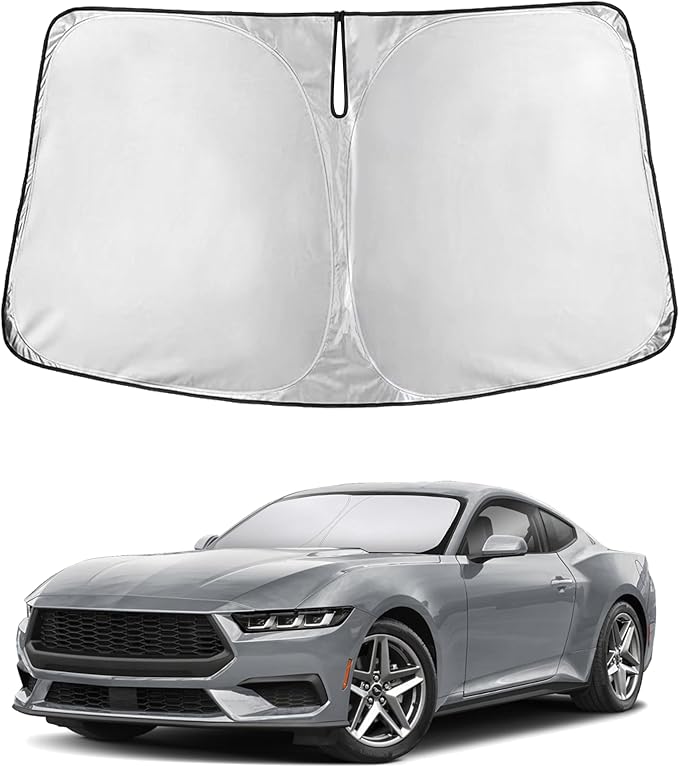 EcoNour Windshield Sun Shade for Ford Mustang 2015–2023 2024 2025 2026, Sun Visor for Front Windshield & Window Sunshade Cover, UV Heat Blocker & Protector, Car Accessories