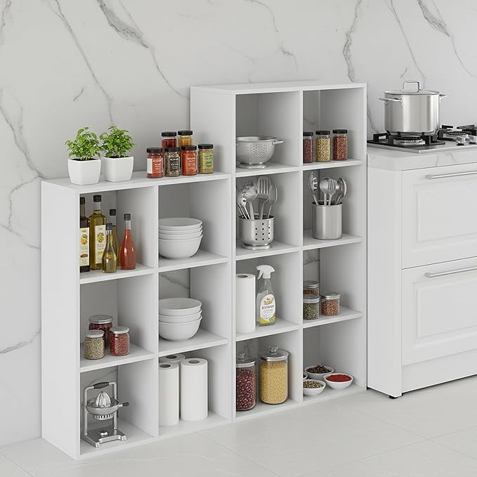 6-Cube Storage Organizer, White Bookshelf with Open Compartments for Home Office, Modern Bookcase Display Shelf for Living Room, Bedroom & Entryway