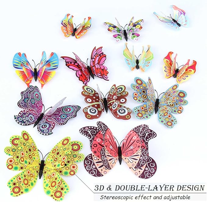 OPSEAM Butterfly Wall Decor 24/48 PCS, 3D Butterflies Stickers for Party Decorations with Magnets (Circl, 24)
