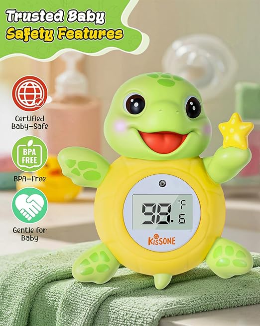 KISSONE Baby Bath Thermometer, Digital Water Temperature Monitor for Newborns & Toddlers, Accurate Temperature Readings, BPA-Free, °F/°C, Floating Turtle Toy with Bath Water Safety