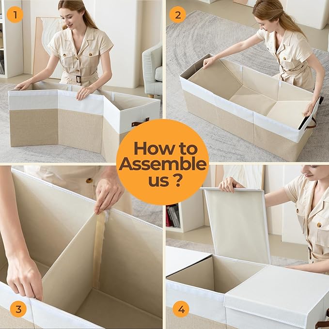 Uniency Extra Large Toy Box,150L Foldable Sturdy Toy Storage with Lid,40"x14"x16" Kids Storage Organizer, Toy Chest for Boys&Girls,for Living Room,Nursery,Bedroom,Playroom,Large Capacity Toybox(Beige)