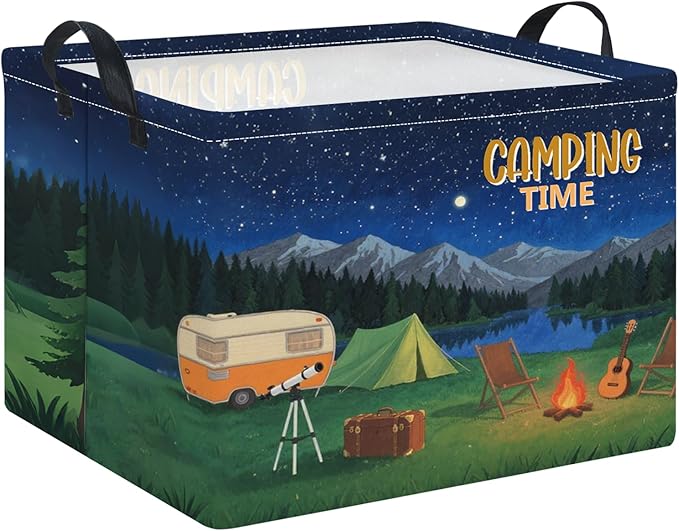 HKEC Rectangle Storage Basket with Handles,Collapsible Storage Bin,Books Box,Gift Basket(Camping)