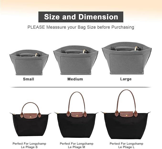 Felt Organizer Compatible with longchamp le pliage L Handbag Insert (Large,Gary)