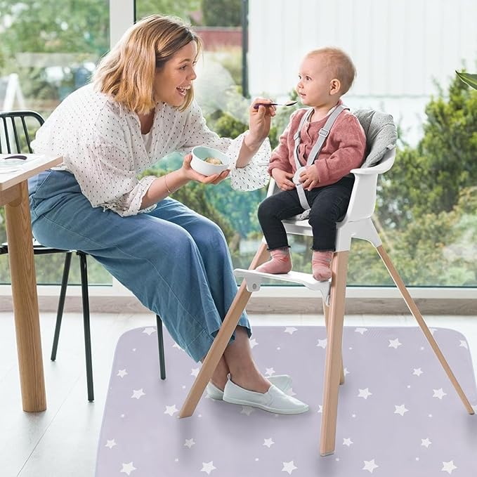 DFHY Splat Mat for Under High Chair/Arts/Crafts/Outdoor Picnic Mat, Washable Baby Spill Mat Waterproof Anti-Slip Floor Splash Mat, 51"x 51"Portable Baby Play Mat and Table Cloth-Light Grey Stars