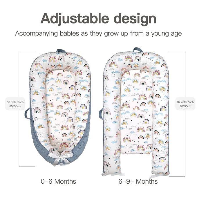 Baby Lounger-Breathable and Soft Organic 100% Cotton, Portable Infant Lounger with Removable Lounger Cover, Floor Lounger for Newborn - Ao Rainbow