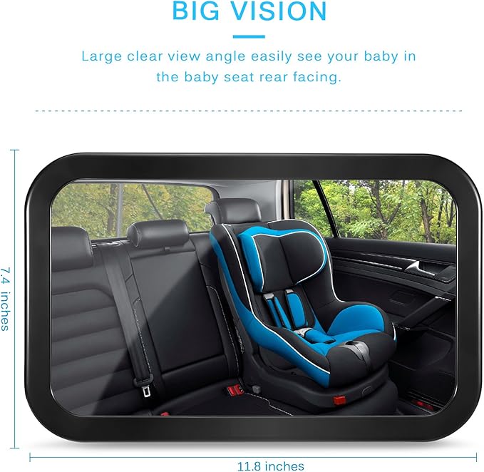Baby Car Mirror, DARVIQS Car Seat Mirror, Safely Monitor Infant Child in Rear Facing Cars Seat, Wide View Shatterproof Adjustable Acrylic 360°for Backseat, Crash Tested and Certified for Safety