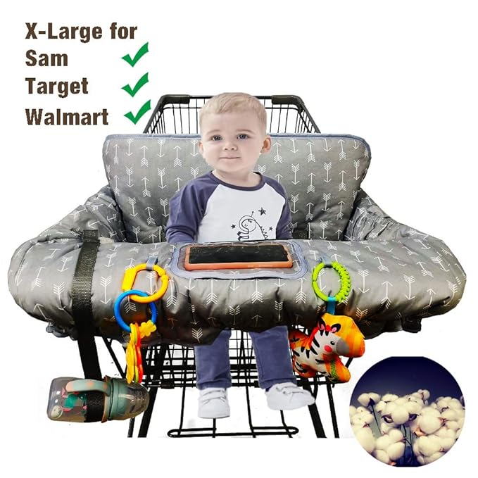 ICOPUCA Shopping Cart Cover for Baby boy Girl, Anti Slip Design, Cotton High Chair Cover, Machine Washable for Infant, Toddler, Grocery Cover (Grey)