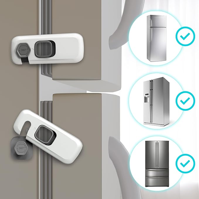 Heart of Tafiti 5 Pack Fridge Lock, Child Proof Refrigerator Lock, French Fridge Door Latches, Baby Safety Locks for Cabinet, Cupboard, Drawers, Oven, Closet, Strong Adhesive-Easy to Install, Grey