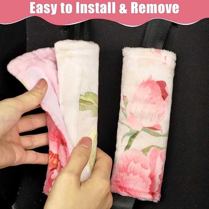 Car Seat Strap Pads for Baby Kids, HNHUAMING Ultra Soft Carseat Straps Shoulder Covers, 2 Pack Infant Seat Belt Cover Pad for Baby Car Seats/Strollers/High Chair/Pushchair, Pink Floral