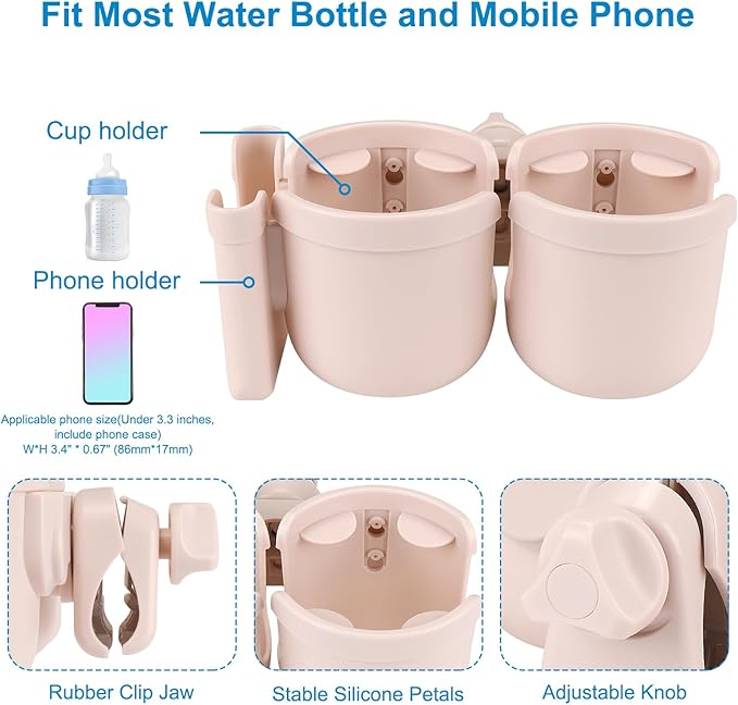 Accmor Stroller Cup Holder with Phone Holder, Bike Cup Holder, Universal Cup Holder for Uppababy Nuna Doona Strollers, 2-in-1 Cup Phone Holder for Stroller, Bike, Wheelchair, Walker, Scooter