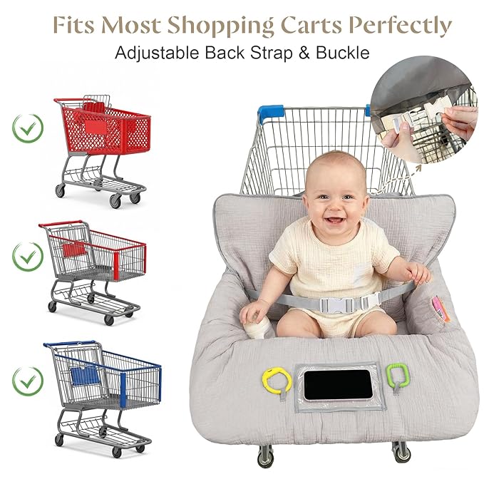 Muslin Shopping Cart Cover for Baby Soft & Breathable High Chair Covers for Restaurant Seat Grocery Cart Cover with Storage Pocket Machine Washable for Infant Toddler Boy Girl, Summer Wheat