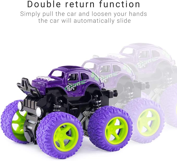 ANAOER 4 Pack Monster Trucks Toys for Boys 3 4 5 6 Year Old, Friction Powered Pull Back Car Toys for Toddlers Kids Ages 3-5-7, Best Birthday Christmas Party Gift for Boys and Girls