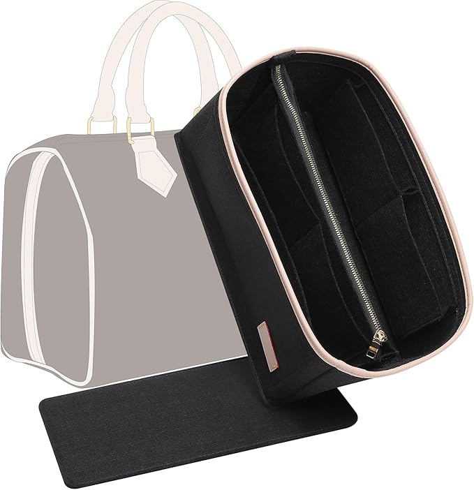 Purse Organizer Insert for Handbags, Fit Speedy 30 Neverfull Felt Tote Insert with Base Shaper Zipper Bag in Bag