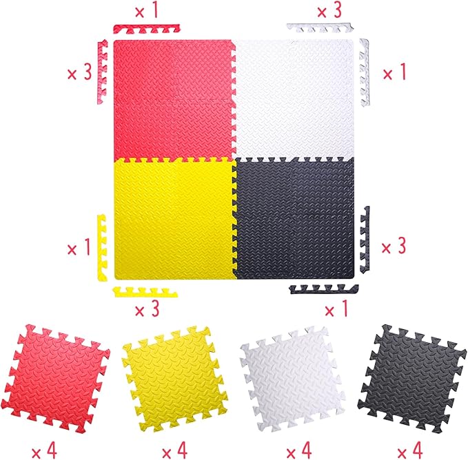 Coolcandy Baby Foam Play Mat 16Pcs with Edge Strips, 4 Colors Interlocking Floor Tiles, 0.4″ Thickened Non-Slip Puzzle Floor Mat for Infants Toddlers Playroom & Daycare