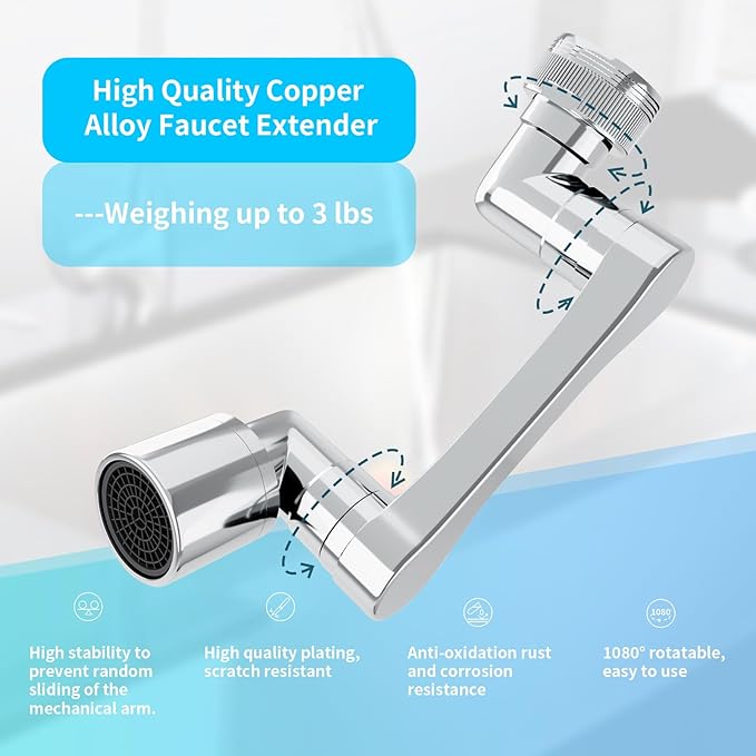Longing Home 1080° Swivel Faucet Extender, Heavy Duty Rotating Sink Extension, Universal Swivel Multifunctional Robotic Arm, Rotating Splash Filter Extension Faucet Aerator for Kitchen Bathroom-2 Pcs