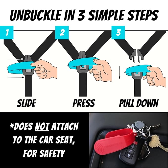 UnbuckleMe Car Seat Buckle Release Tool - Easy Opener Aid for Arthritis, Long Nails, Older Kids - Button Pusher for Infant, Toddler, Convertible 5 pt Harness car Seats - As Seen on Shark Tank (Aqua)