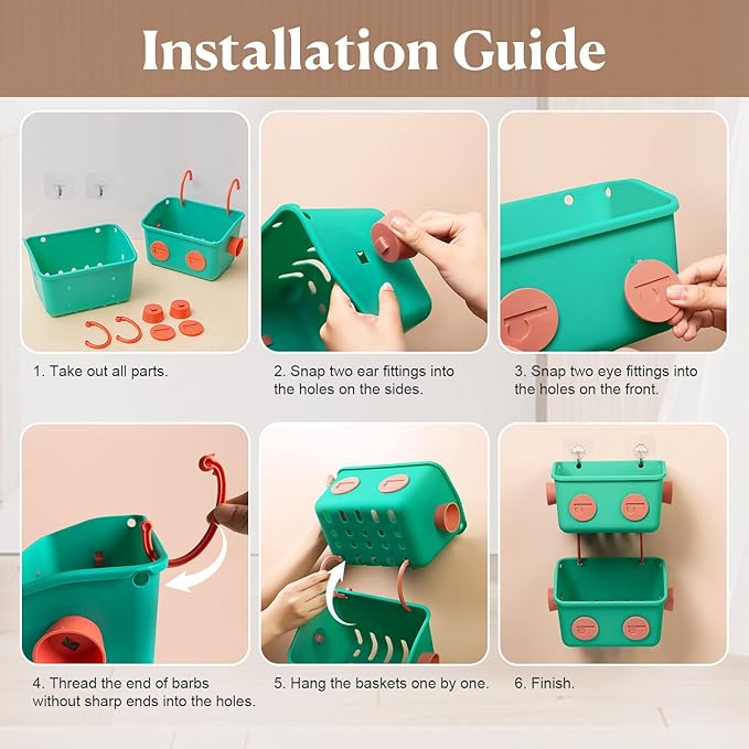 Bath Toy Storage Organizer Basket, 2 Pack Cute Robot Bathtub Shower Toy Organizer, Wall Mounted Hanging Bath Toy Holder with Hooks, for Tub Laundry