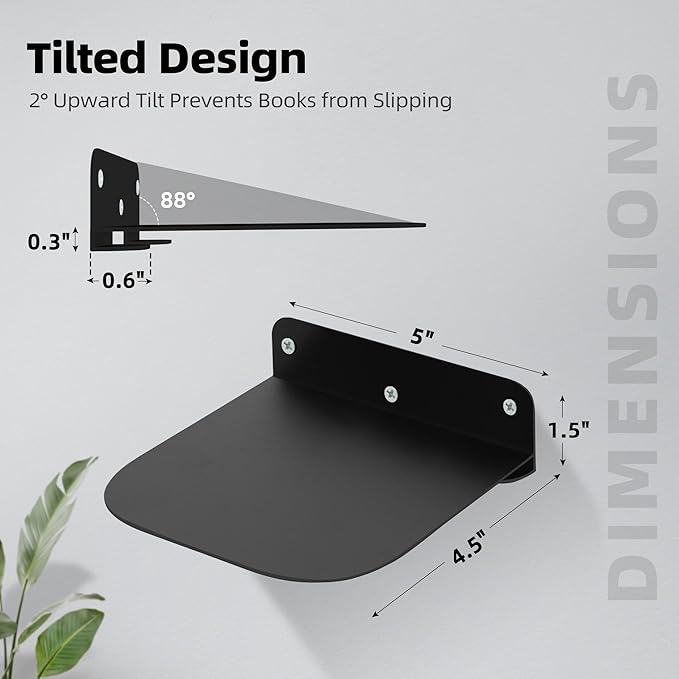 STORAGE MANIAC Floating Book Shelves for Wall Mounted Invisible Floating Bookshelves Heavy-Duty Steel Hidden Bookshelf Hanging Bookshelves for Bedroom Living Room Office, Black 4-Pack