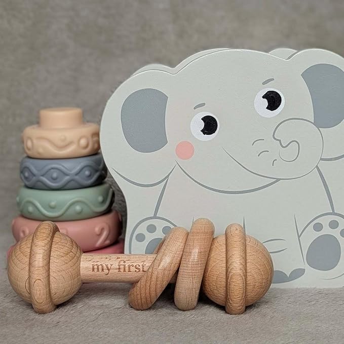 Pearhead Baby’s First Wooden Rattle, Montessori-Inspired Beechwood Rattle Teether for Newborns 0M+, Gender-Neutral Easter Gift, Natural Baby Keepsake