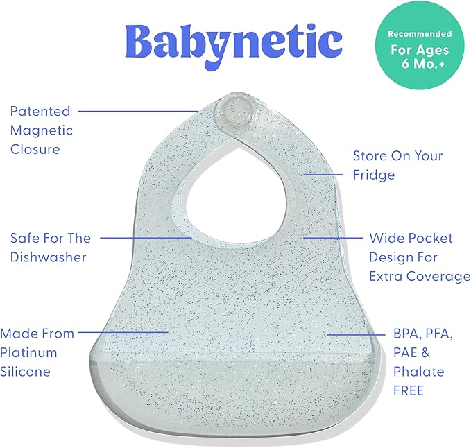 Magnetic Silicone Baby Bib – Waterproof, Dishwasher Safe, BPA Free Food-Grade, Feeding Bib for Infants and Toddlers