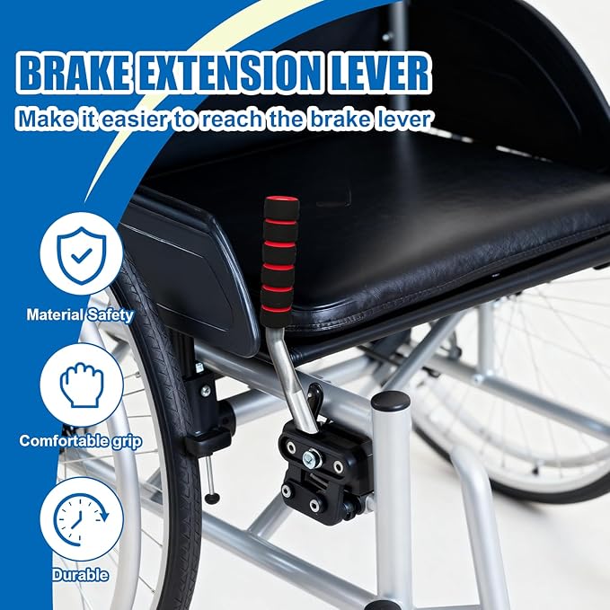 2Pcs Wheelchair Brake Extenders, Anti-Slip Soft Wheelchair Handle Extenders, Transport Chair Reclining Parts Chair Accessories for Elderly Disabled Handle Extension Wheel Chair Accessories (Silver)