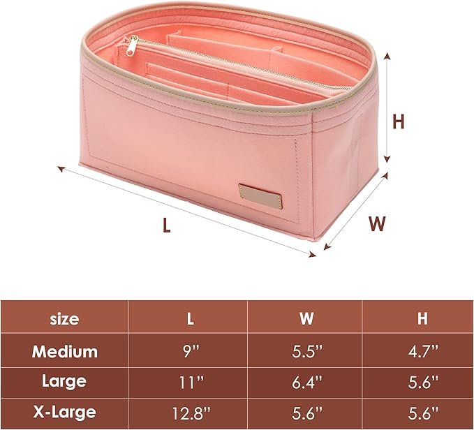 Purse Organizer Insert for Handbags, Fit Speedy 25 Neverfull Felt Tote Insert with Base Shaper Zipper Bag in Bag