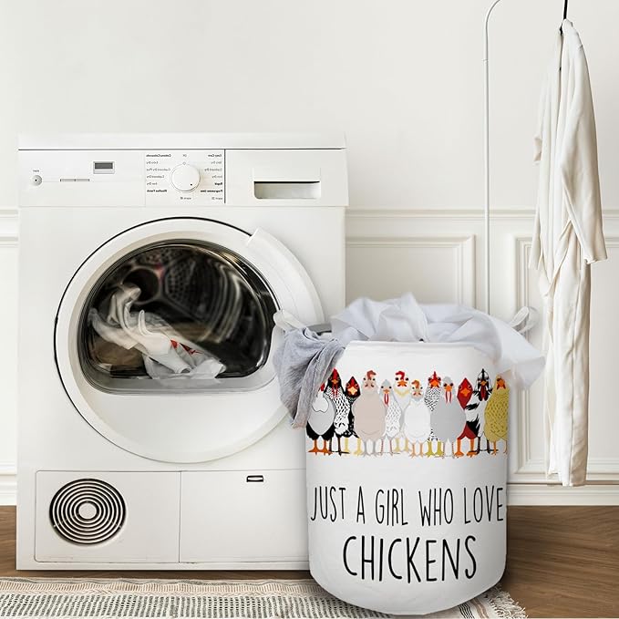 HKTZM Chicken Gifts for Girls Laundry Basket, Farmhouse Chicken Rooster Waterproof Collapsible Laundry Hamper Dirty Clothes Storage Toy Bin Organizer for Bathroom Bedroom Nursery Girls Kids Room