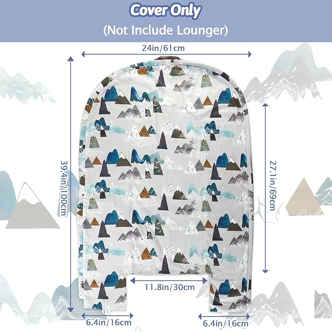 Baby Lounger Replacement Cover, Newborn Lounger cover for 0-12 Months, Breathable & Portable Infant Lounger Case, Soft Baby Floor Seat Cover for Travel, Machine Washable (Cover Only), Mountain