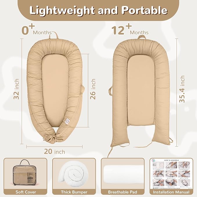 EAQ Baby Lounger, Infant Lounger for Newborn,Portable Baby Nest Cover Breathable & Soft, Newborn Essentials